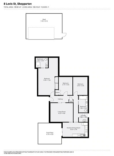 8 Levis Street, Shepparton, VIC 3630, 3 Bedrooms, 2 Bathrooms, House
