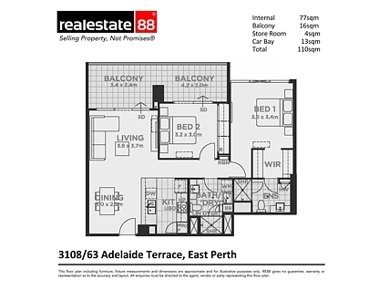 3108/63 Adelaide Terrace, East Perth, Perth CBD, 2 침실, 2 욕실, Apartment