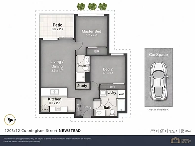 1203/12 Cunningham Street, Newstead, QLD 4006, 2 slaapkamers, 2 badkamers, Apartment