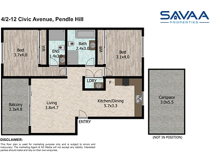 4/2-12 Civic Avenue, Pendle Hill, Parramatta (Northwest suburbs), 2部屋, 2バスルーム, Apartment