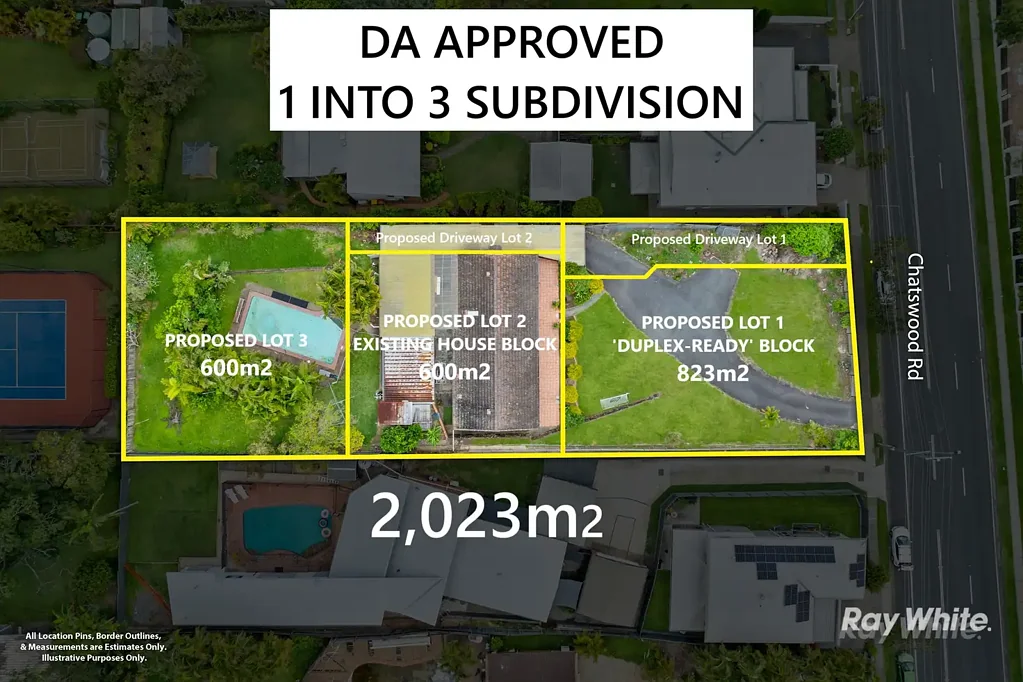 Daisy Hill 3Kwarto 1 into 3 DA Approved Subdivision on Premium 2,023m2 with Duplex Ready Block at the Front - Opposite JPC