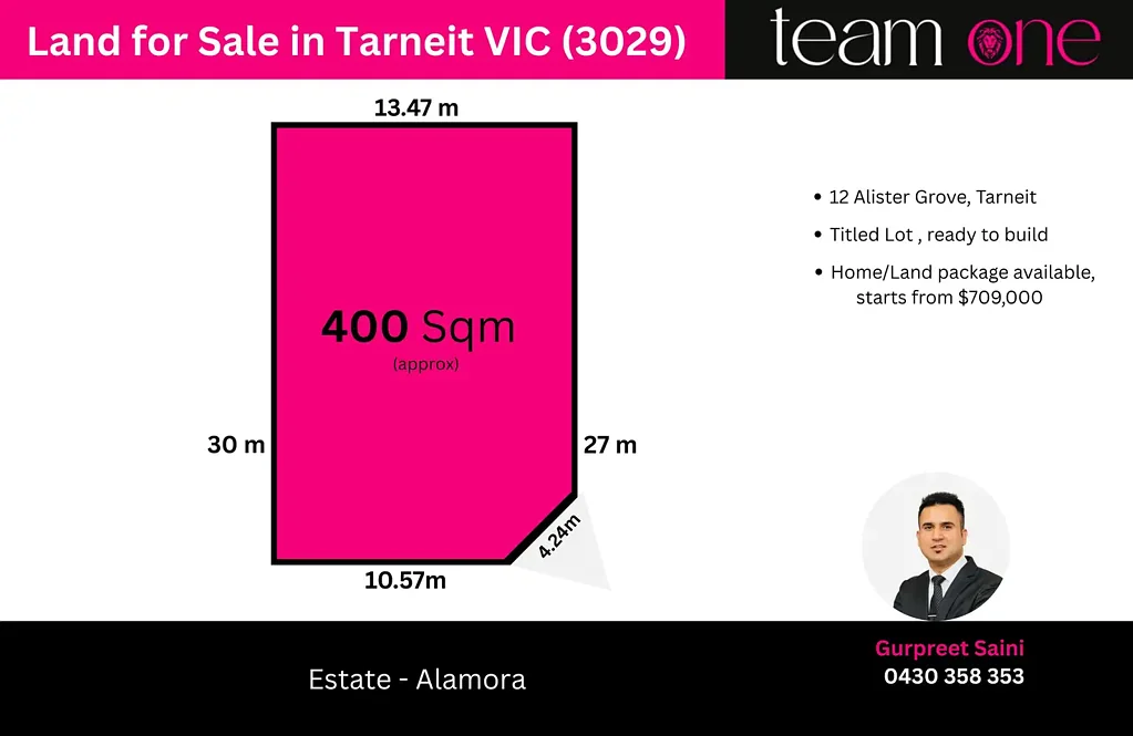 Tarneit 400 Sqm Titled land, ready to build.
12 Alister Grove, Tarneit VIC