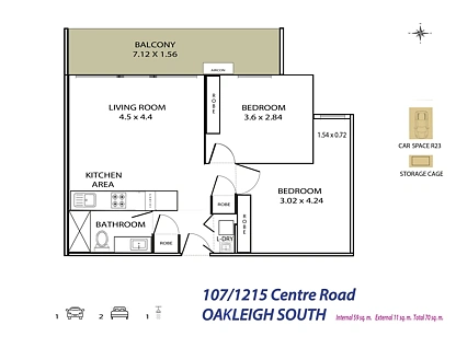 107/1215 Centre Road, Oakleigh South, Bayside, 2 कमरे, 1 बाथरूम, Apartment