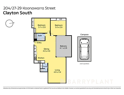 204/27-29 Koonawarra Street, Clayton, Bayside, 2房, 1浴, 公寓