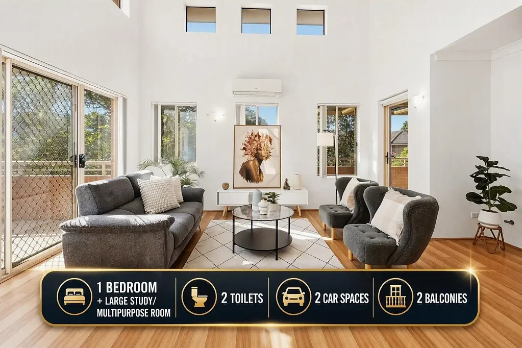 Homebush West 1ਬੈੱਡਰੂਮ 1 BED + LARGE STUDY/MULTIPURPOSE ROOM| 2 TOILETS | 2 CAR SPACE | 2 BALCONIES | 142 SQM