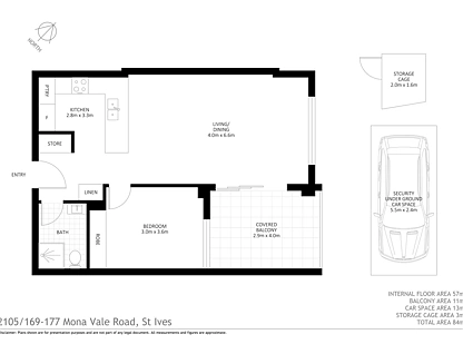 2105/169-177 Mona Vale Road, St Ives, Upper North Shore, 1 غرف, 1 حمامات, Unit