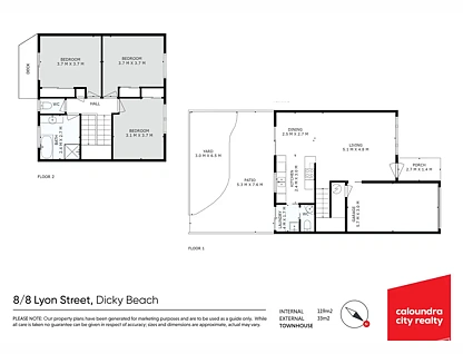 8/8 Lyon Street, Dicky Beach, Sunshine Coast, 3 ห้องนอน, 1 ห้องน้ำ, Townhouse
