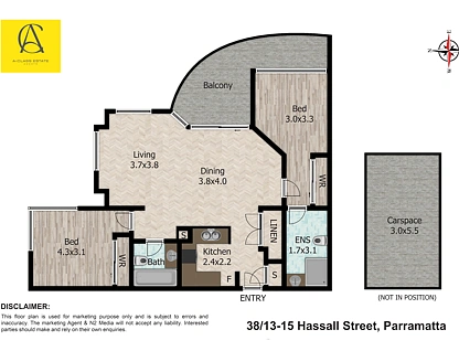 38/13-15 Hassall Street, Parramatta, Parramatta (Northwest suburbs), 2 rūma, 2 rūma horoi, Apartment