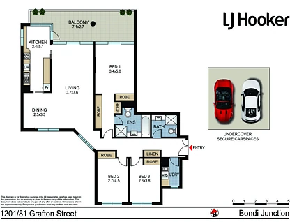 1201/81 Grafton Street, Bondi Junction, Eastern Suburbs, 3 कमरे, 2 बाथरूम, Apartment