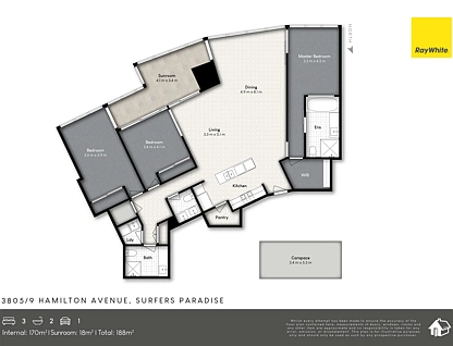 3805/9 Hamilton Avenue, Surfers Paradise, Gold Coast, 3 침실, 2 욕실, Apartment