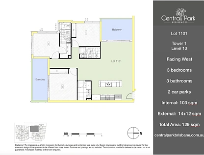 1101/181 Clarence Rd, Indooroopilly, Brisbane Western Region, 3 ਕਮਰੇ, 2 ਬਾਥਰੂਮ, Apartment