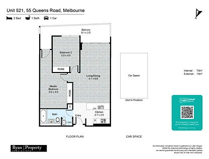 521/55 Queens Road, Melbourne, Melbourne CBD, 2 Schlafzimmer, 1 Badezimmer, Apartment