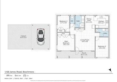 1/68 James Road, Beachmere, QLD 4510, 3 Bedrooms, 1 Bathrooms, House