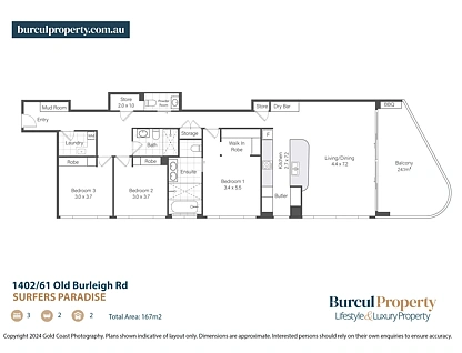 1402/61 Old Burleigh Road, Surfers Paradise, Gold Coast, 3 غرف, 2 حمامات, Apartment