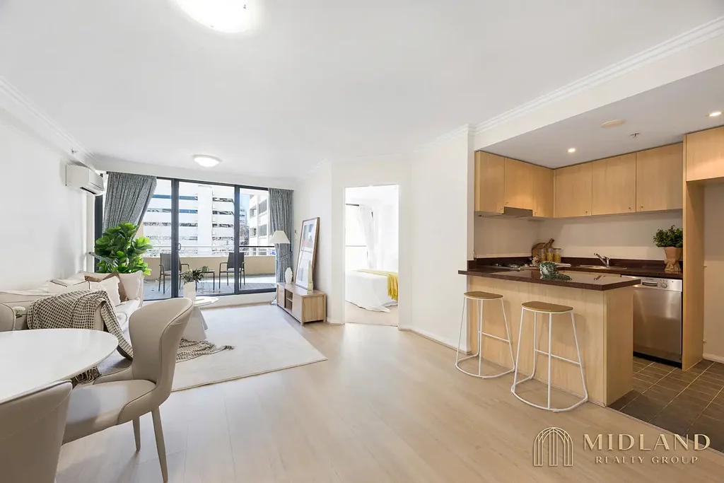 St Leonards 1房 位于“Forum”的现代一卧室加书房公寓，带宽敞娱乐露台 Contemporary One-Bedroom Plus Study in 'Forum' with Large Entertainer's Terrace