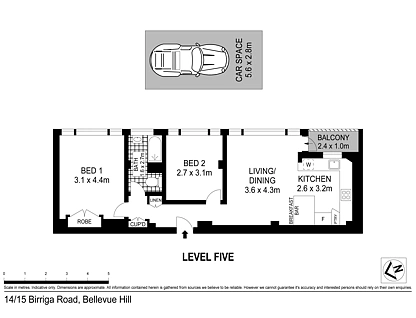 14/15 Birriga Road, Bellevue Hill, Eastern Suburbs, 2 phòng ngủ, 1 phòng tắm, Apartment