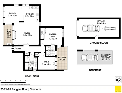 23/21-25 Rangers Road, Cremorne, Lower North Shore, 2部屋, 2バスルーム, Unit
