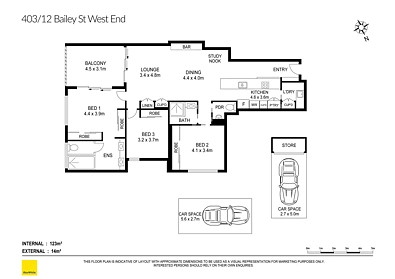 403/12 Bailey Street, West End, QLD 4101, 3 slaapkamers, 2 badkamers, Apartment