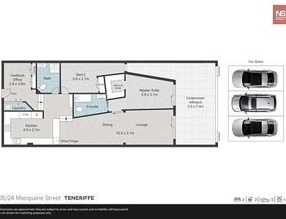 105/24 Macquarie Street, Teneriffe, Brisbane - Inner City Region, 2 غرف, 2 حمامات, Apartment