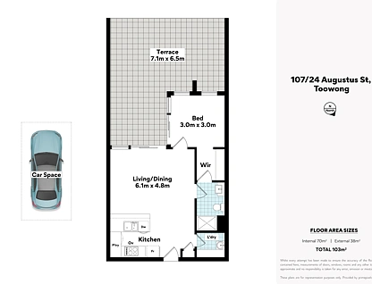 107/24 Augustus Street, Toowong, Brisbane Western Region, 1 غرف, 1 حمامات, Apartment