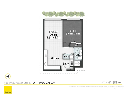 1005/338 Water Street, Fortitude Valley, Brisbane - Inner City Region, 1 ห้องนอน, 1 ห้องน้ำ, Apartment
