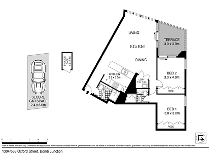 1304/568 Oxford Street, Bondi Junction, Eastern Suburbs, 2 غرف, 2 حمامات, Apartment