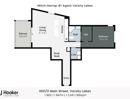 1601/3 Main Street, Varsity Lakes, Gold Coast, 1 habitaciones, 1 baños, Apartment