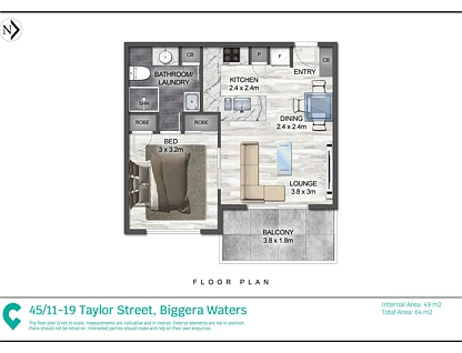 45/11-19 Taylor Street, Biggera Waters, Gold Coast, 1 Bedrooms, 1 Bathrooms, Apartment