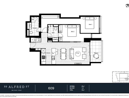 609/88 Alfred Street, Milsons Point, Lower North Shore, 2 غرف, 2 حمامات, Apartment
