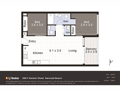 508/9 Markeri Street, Mermaid Beach, Gold Coast, 2 ห้องนอน, 1 ห้องน้ำ, Apartment