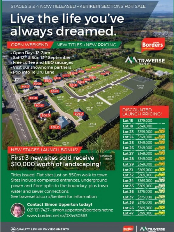 Kerikeri NEW RELEASE OF 16 SECTIONS - NEW PRICING