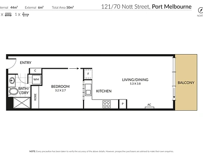 121/70 Nott Street, Port Melbourne, VIC 3207, 1 Kuwarto, 1 Banyo, Apartment
