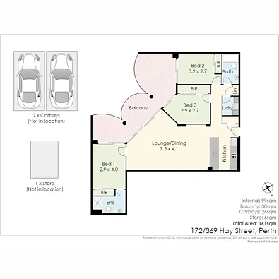 172/369 Hay Street, Perth, WA 6000, 3 chambres, 2 salles de bain, Apartment