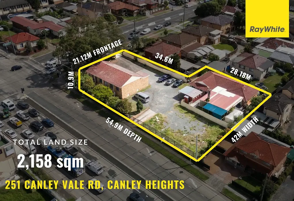 Canley Heights 5房 转角地标 2地块 21.1米临街面 2158平米R3区划 双街面 夜间经济核心 速食黄金机会 必需服务枢纽 THE ULTIMATE INVESTMENT IN CANLEY HEIGHTS CBD!