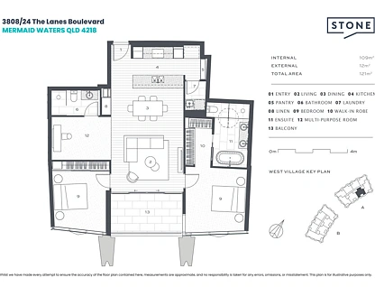 3808/24 The Lanes Boulevard, Mermaid Waters, Gold Coast, 2 rūma, 2 rūma horoi, Apartment