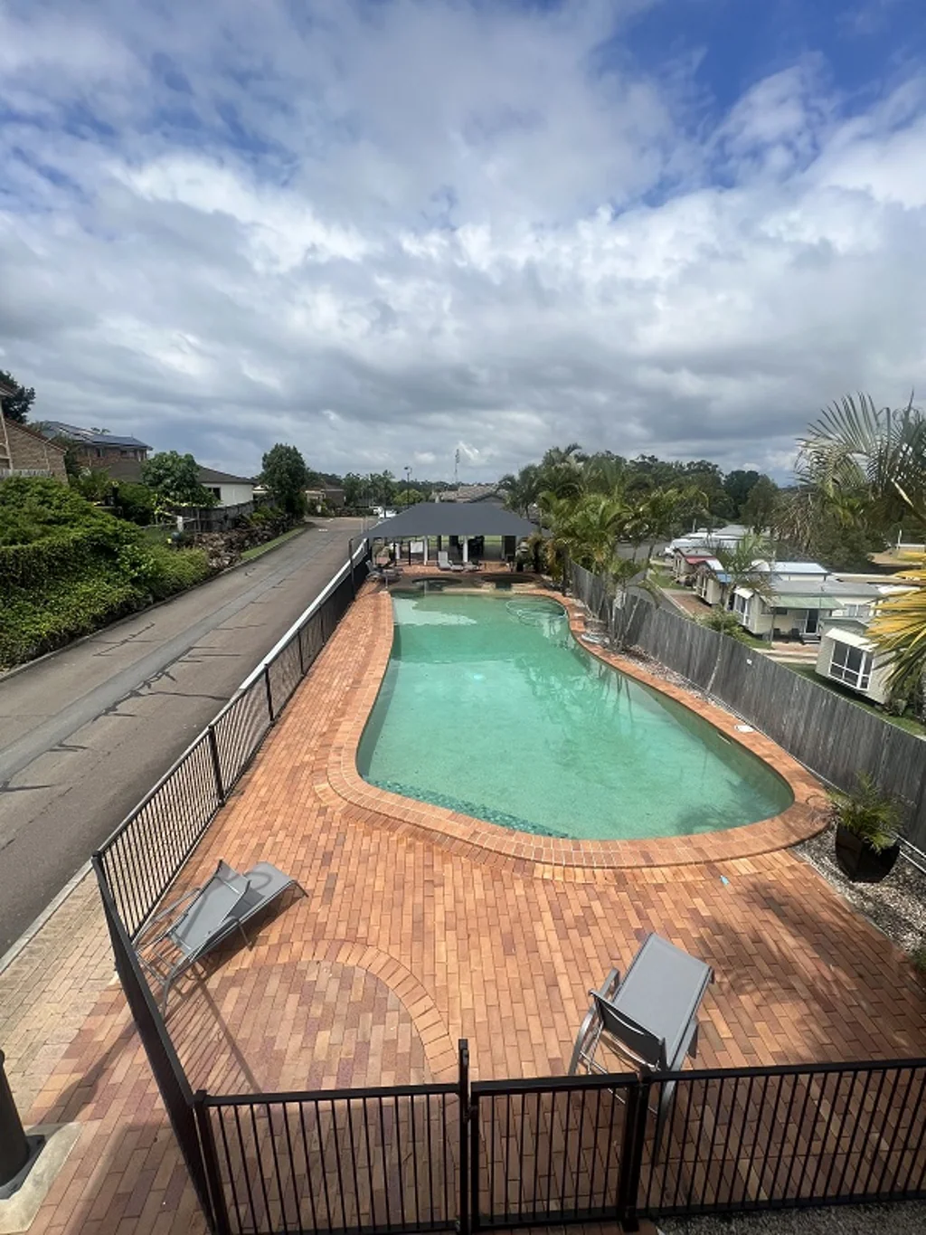 This 3 bedroom home is high on the hill with nice views.