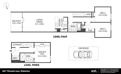 42/1 Thread Lane, Waterloo, NSW 2017, 3房, 2浴, Apartment
