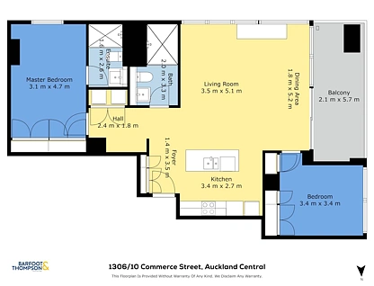 1306/10 Commerce Street, Auckland Central, Auckland City, 2房, 2浴, Apartment