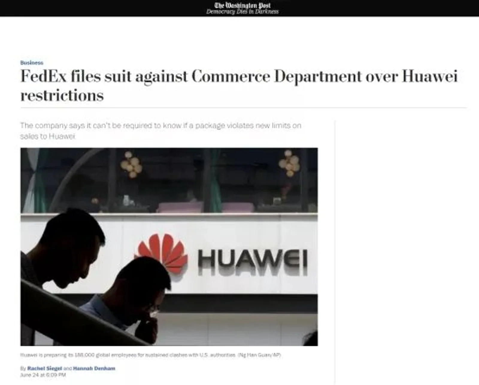 被中国外交部点名后，联邦快递起诉美国商务部