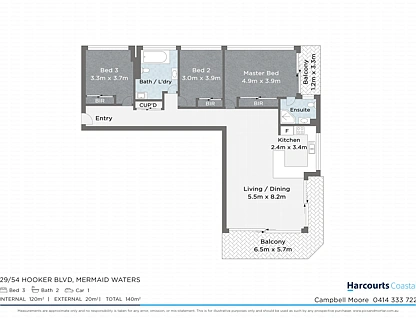 29/54 Hooker Boulevard, Mermaid Waters, Gold Coast, 3 chambres, 2 salles de bain, Apartment