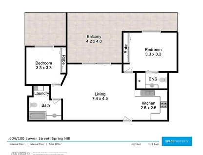 604/100 Bowen Street, Spring Hill, Brisbane - Inner City Region, 2房, 2浴, Apartment