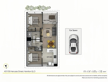 407/35 Hercules Street, Hamilton, Brisbane - Northern Region , 2 રૂમ, 2 બાથરૂમ, Apartment