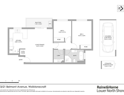 23/21 Belmont Avenue, Wollstonecraft, Lower North Shore, 2 રૂમ, 1 બાથરૂમ, Apartment