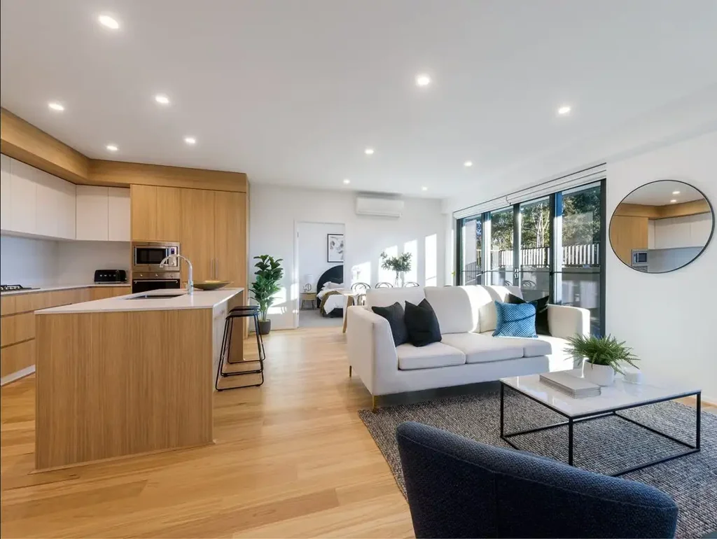 Luxurious ground floor apartment boasting an expansive layout, offering significantly more space than typical designs in this group.