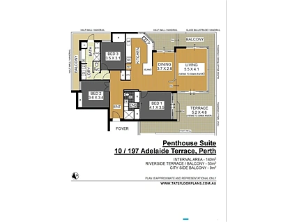 10/197 Adelaide Terrace, East Perth, Perth CBD, 3 ਕਮਰੇ, 2 ਬਾਥਰੂਮ, Apartment