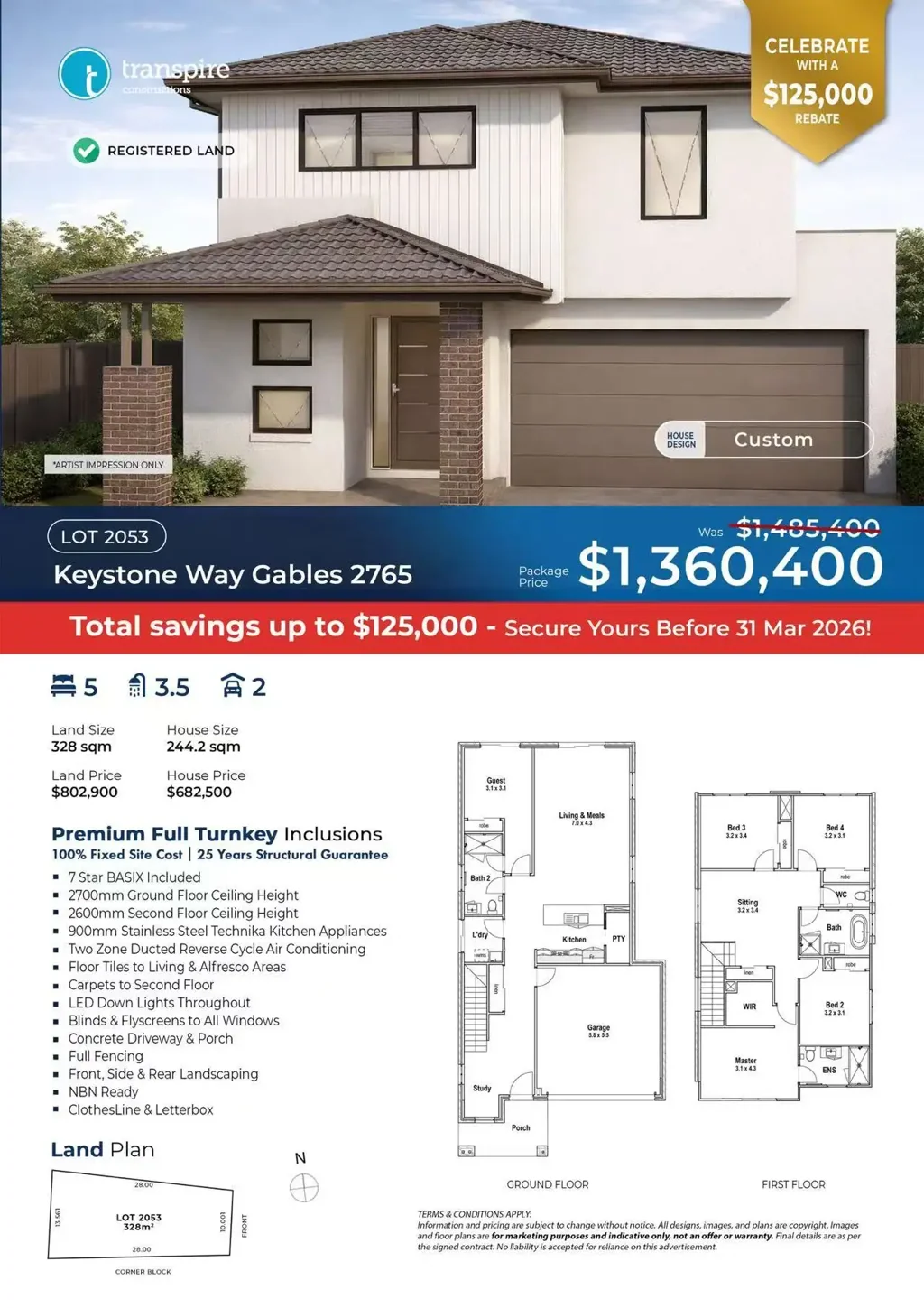 Gables 5房  Limited time Special offer | Registered land Ready to Build  House & Land package  in Gables