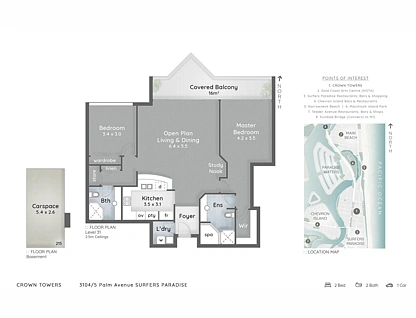 3004/5 Palm Avenue, Surfers Paradise, Gold Coast, 2 ห้องนอน, 2 ห้องน้ำ, Apartment