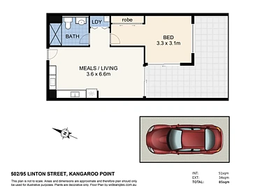 502/95 Linton Street, Kangaroo Point, QLD 4169, 1房, 1浴, Apartment
