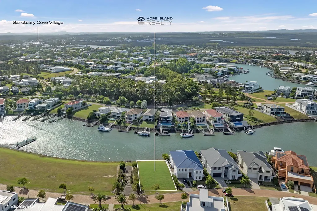 Hope Island  Elevated position, flat land ready to build on. Best value buy in sanctuary cove