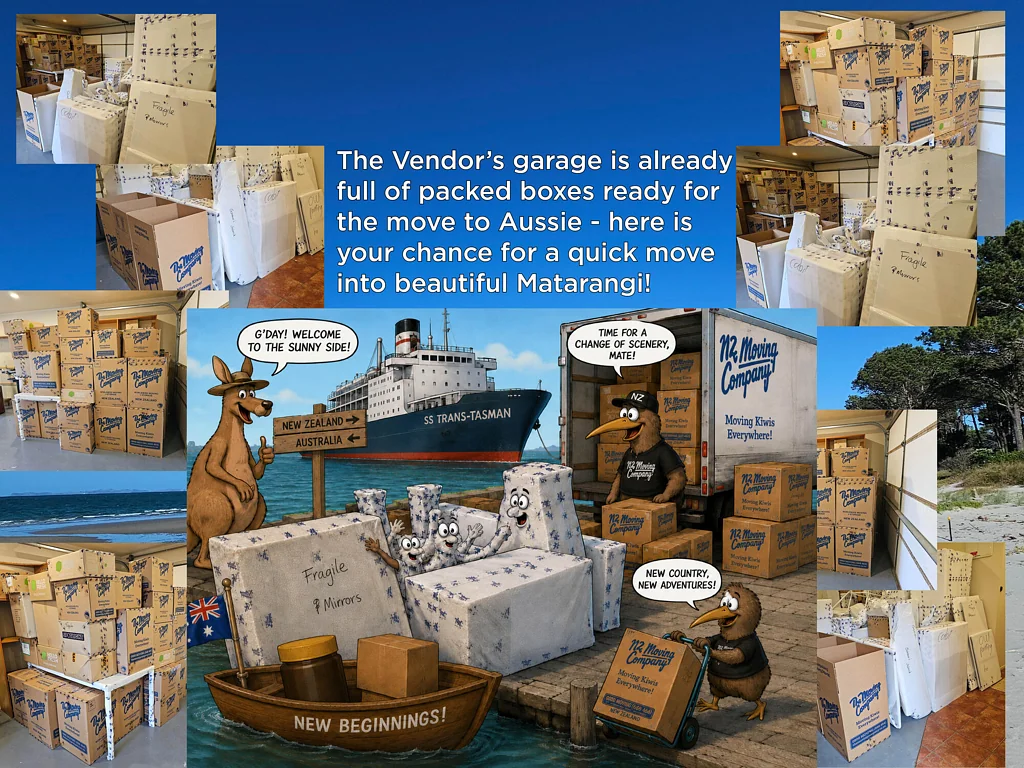 Matarangi 5غرفة نوم Vendor Aussie-Bound - Moving Boxes Already Packed!